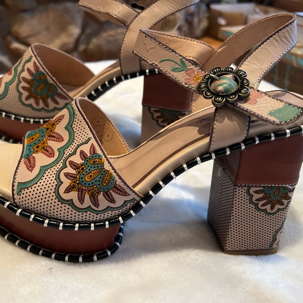 Floral Embellished Block Heels
